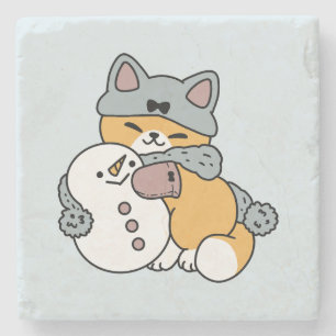 Snow Much Fun Cat Winter Holiday Design Stone Coaster