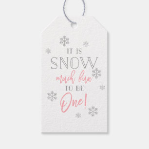 Snow Much Fun Silver Snowflake Pink 1st Birthday Gift Tags