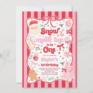 Snow Much Fun To Be One Christmas Bow Birthday Invitation