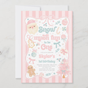 Snow Much Fun To Be One Christmas Bow Birthday Invitation