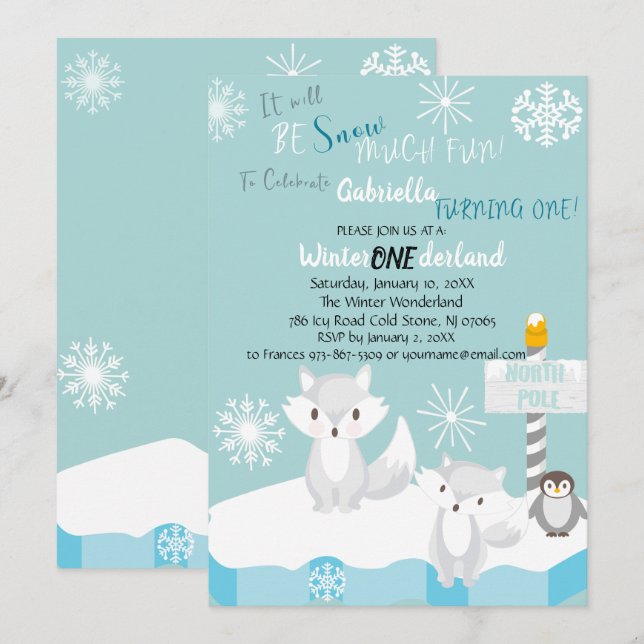 Snow Much Fun Turning One Birthday Invitation (Front/Back)