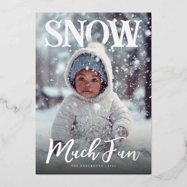 Snow Much Fun Winter Photo Foil Holiday Card (Front)