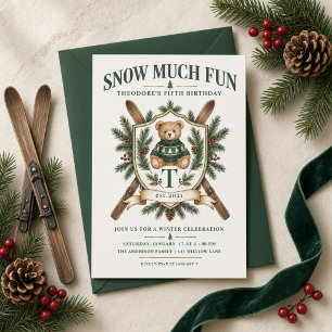 Snow Much Fun Winter Teddy Bear Ski Lodge Invitation