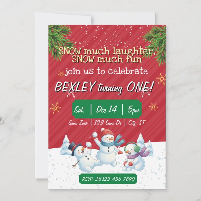 Snow much laughter Snow much Fun, 1st Birthday Invitation (Front)