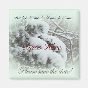 Snow on Arbor Vitae Save the Date Wedding Magnet