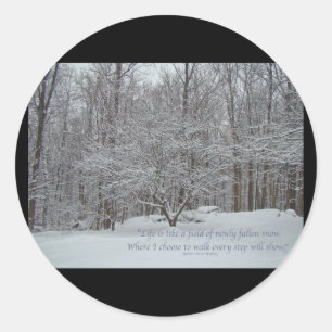 Snow on Dogwood Tree Quote Denis Waitley Classic Round Sticker