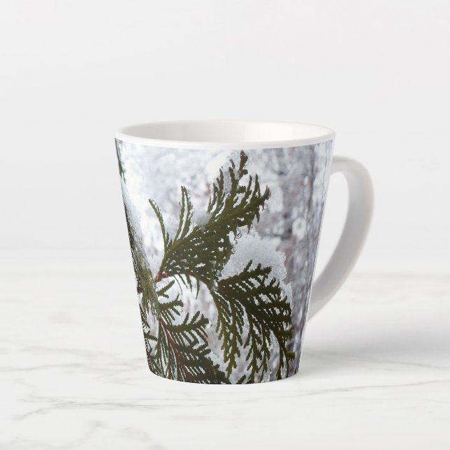 Snow on Evergreen Branches Latte Mug (Right Angle)