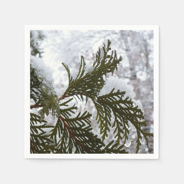 Snow on Evergreen Branches Napkin (Front)