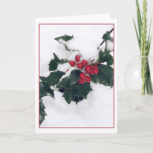 Snow on Holly Holiday Card