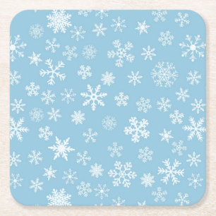 Snow on Light Blue Background Square Paper Coaster