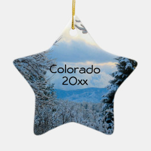 Snow on Pine Trees in Colorado Rocky Mountains Cer Ceramic Ornament