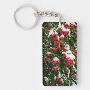 Snow , on the red berries  keychain
