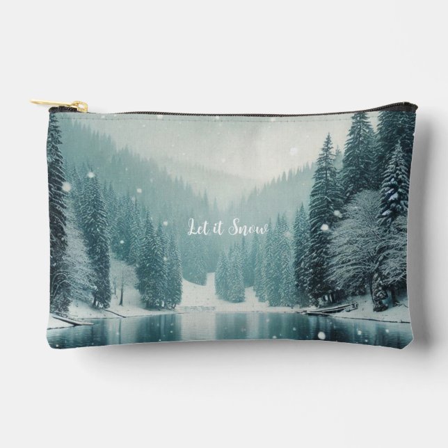 Snow on the winter, mountain lake accessory pouch (Front)