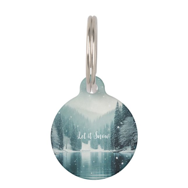Snow on the winter, mountain lake pet tag (Front)