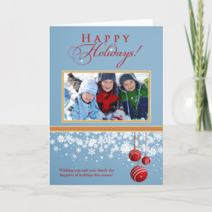 Snow Ornaments Family Holiday Card (blue)