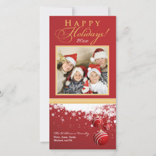 Snow Ornaments Family Holiday Photocard (red) Card