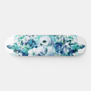 Snow Owl Dreamcatcher Green and Teal Blue Floral Skateboard