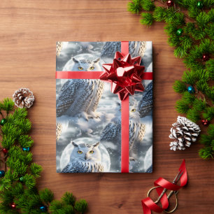 Snow Owl in Winter Moonlight Wrapping Paper