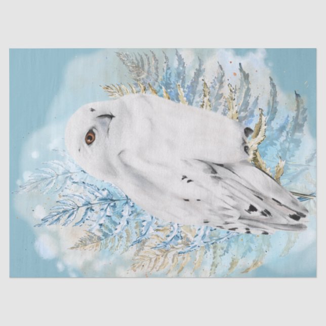 Snow Owl Watercolor Art Tissue Paper (Front)