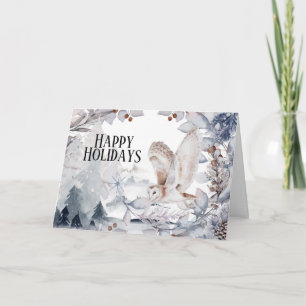 Snow owl winter woodland landscape festive card