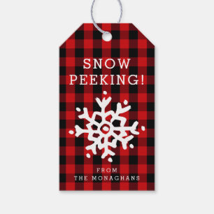 Snow Peeking   Red Plaid Gift Tags