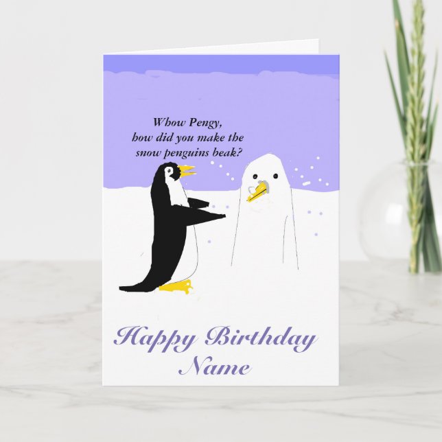 Snow Penguin customize Birthday card (Front)