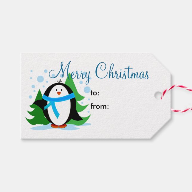 Snow Penguin Merry Christmas Gift Tags (Front (Horizontal))