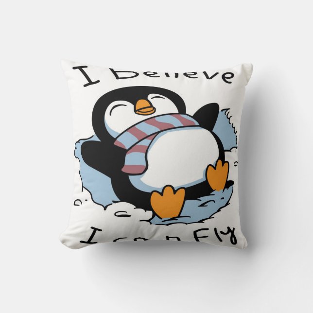 Snow Penguin Throw Pillow (Front)