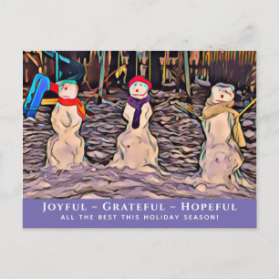 Snow People Joyful-Grateful-Hopeful Xmas Postcard