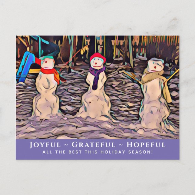 Snow People Joyful-Grateful-Hopeful Xmas Postcard (Front)