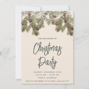 Snow pine branch holiday party corporate  invitation
