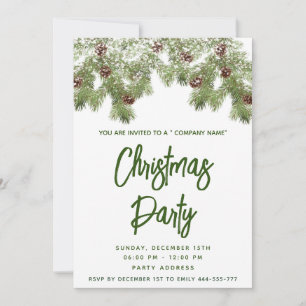Snow pine branch holiday party corporate invitation