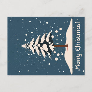 Snow, Pine Tree and Merry Christmas Postcard