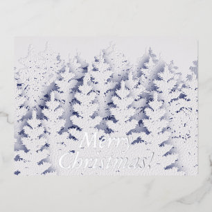 Snow Pine Tree Forest White Christmas Foil Holiday Postcard