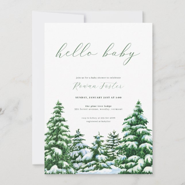 Snow Pine Trees Winter Baby Shower Invitation (Front)