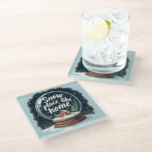 Snow Place Like Home Holiday Quote Glass Coaster
