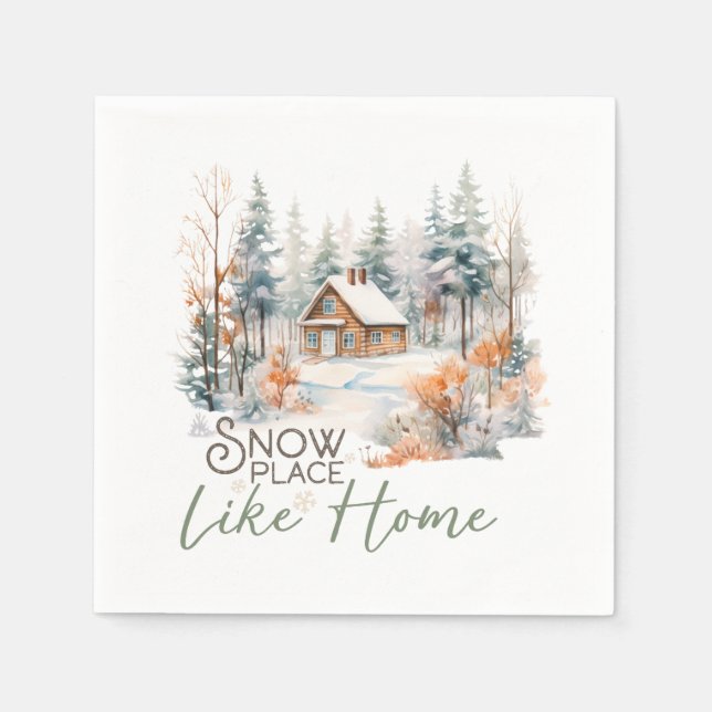 Snow Place Like Home, Mountain Cabin Christmas Napkin (Front)