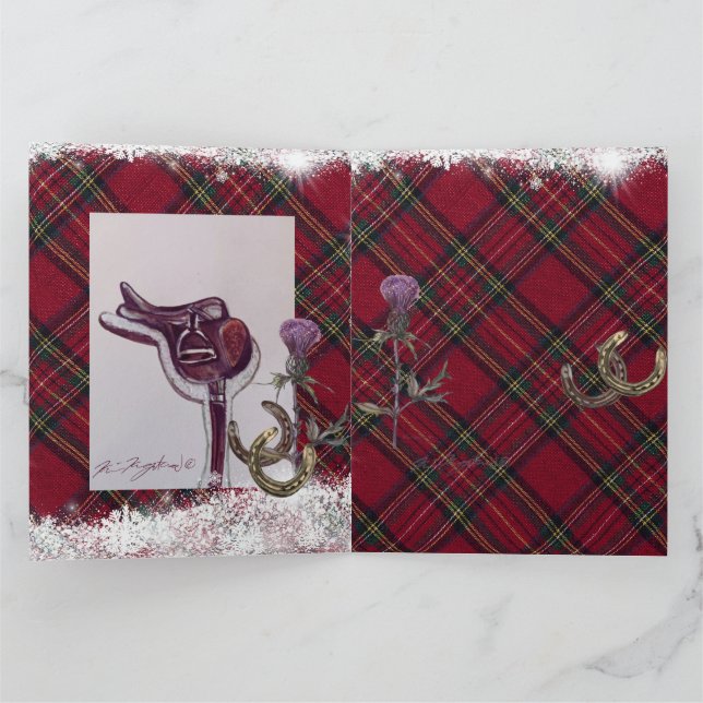 snow , plaid and equestrian theme medium gift bag card (Inside)