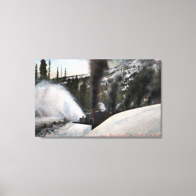 Snow Plow Railroad Clearing Tracks in Rocky Canvas Print (Front)