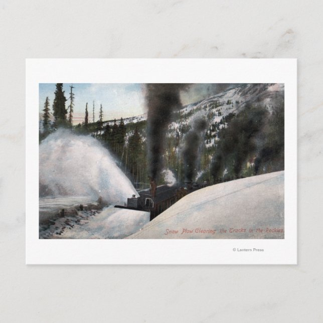 Snow Plow Railroad Clearing Tracks in Rocky Postcard (Front)