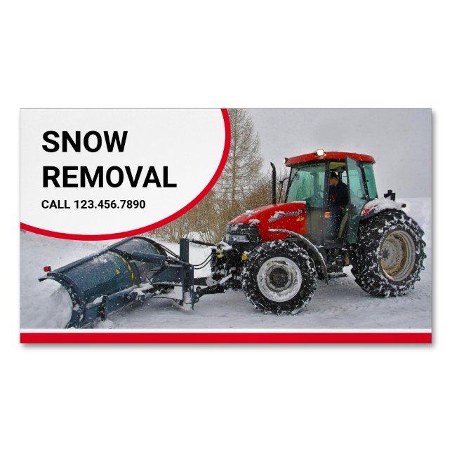 Snow Plow Tractor Snow Removal Service Magnetic Business Card (Front)