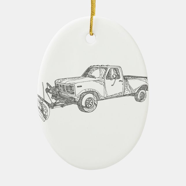 Snow Plow Truck Doodle Art Ceramic Ornament (Front)