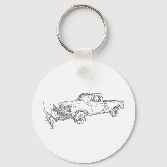 Snow Plow Truck Doodle Art Keychain (Front)