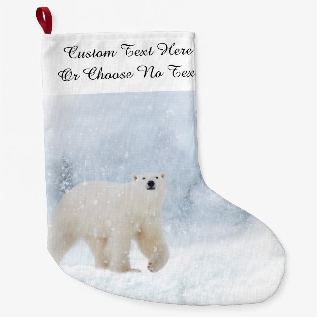 Snow Polar Bear Winter Woodland Snowy Forest  Large Christmas Stocking (Front)