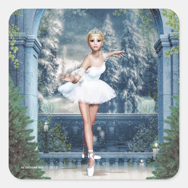 Snow Princess Ballerina Christmas Square Sticker (Front)