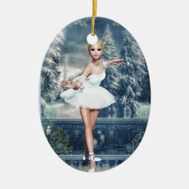 Snow Princess Ballerina Oval Double Sided Ornament (Front)