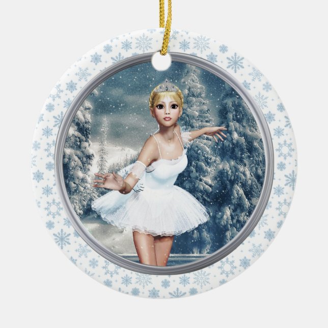 Snow Princess Ballerina Personalized Ornament (Front)