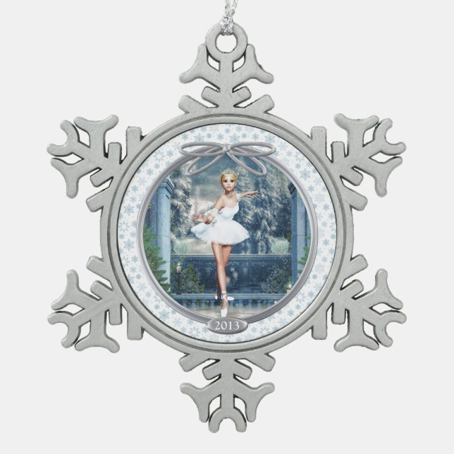 Snow Princess Ballerina Pewter Snowflake Ornament (Front)