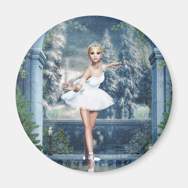 Snow Princess Ballerina Round Magnet (Front)