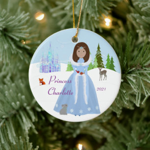 Snow Princess Brown Hair Ceramic Ornament